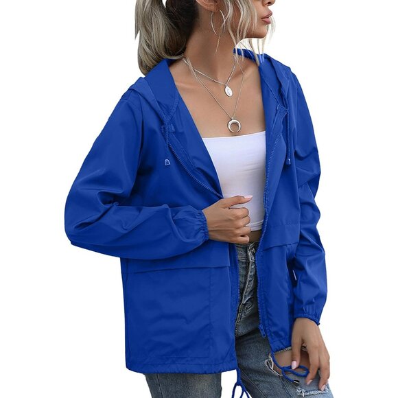 Women's Waterproof Raincoat Lightweight Hooded Windbreaker with Pockets - Picture 1 of 7